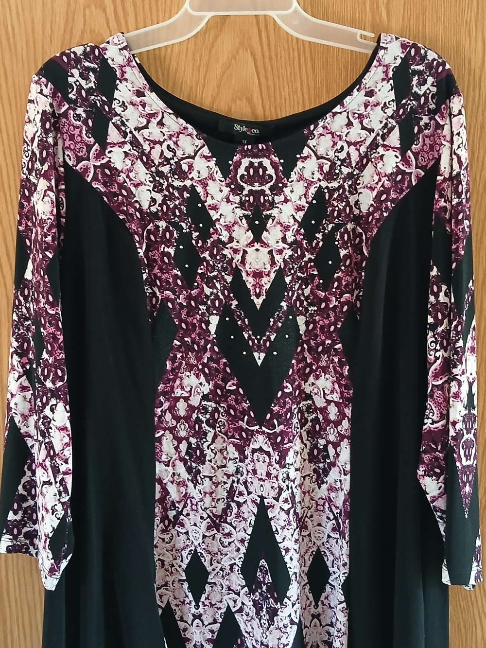 Style & Co. Purple Patterned Black Tunic Top